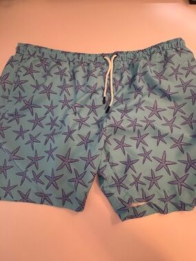Men’s crown & ivy Aqua Swim Trunks with Navy Starfish Pattern